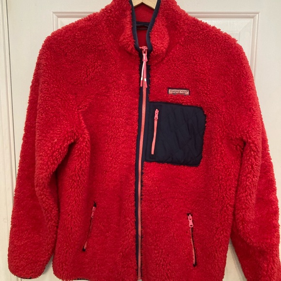 Vineyard Vines Jackets & Blazers - Vineyard Vines Red Fleece with Navy Trim